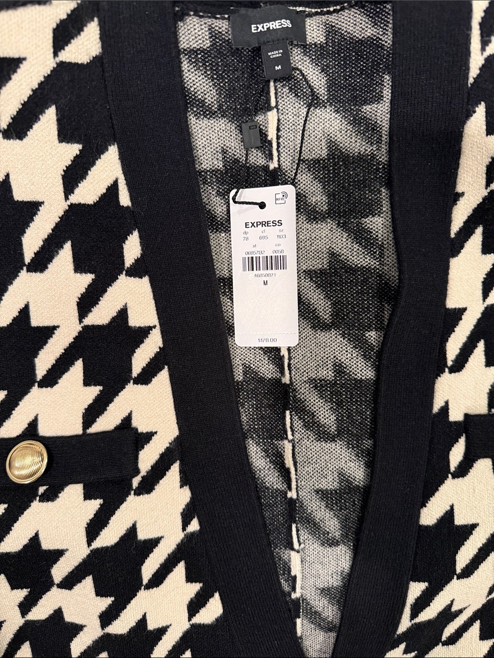 Express Black & Cream Houndstooth Blazer Jacket - Picture 2 of 4